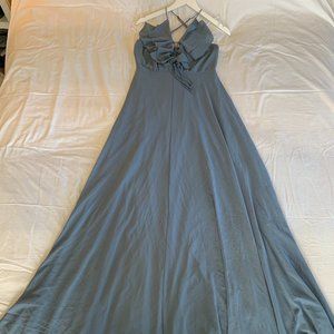 Lulu's Meredith Slate Blue Ruffle Lace-Up Maxi Dress